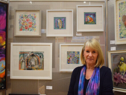 Catherine Archer with her paintings for the Berkhamsted Art Society winter exhibition