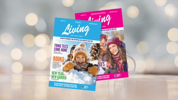 Celebratory image of Berkhamsted and Tring Living Magazine Winter Covers for Community Magazine of the Year 2024 for Hertfordshire